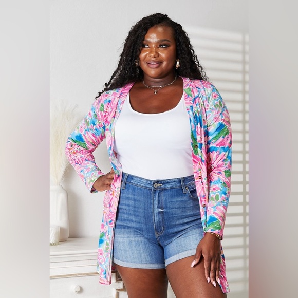 Double Take Floral Open Front Long Sleeve Cardigan - Picture 1 of 15